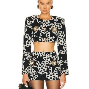 AREA Crystal Medallion Cropped Blazer